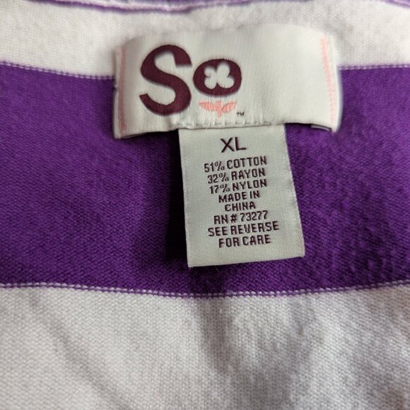 SO Vibrant Purple & White Striped V-Neck Long Sleeve Sweater Juniors Size XL - Picture 7 of 12